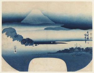 Fuji-bjerget set fra Miho-bugten af Kunisada ukiyo-e