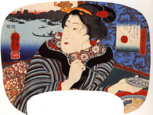 Japansk skønhed med spisepinde (hashi) af Kuniyoshi Utagawa ukiyo-e