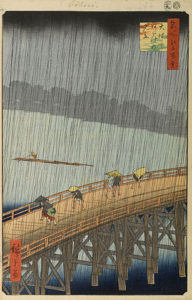 Pludselig regn over Shin-Ohashi Bro og Atake af Hiroshige, 1857 ukiyo-e