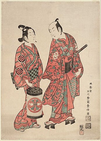 Kabuki-skuespillerne Nakamura Shichisaburō II og Sanogawa Ichimatsu af Ishikawa Toyonobu yakusha-e