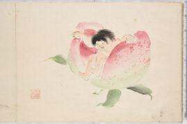 Momotaros fødsel. Ichiryusai Hiroshige (ca 1850)