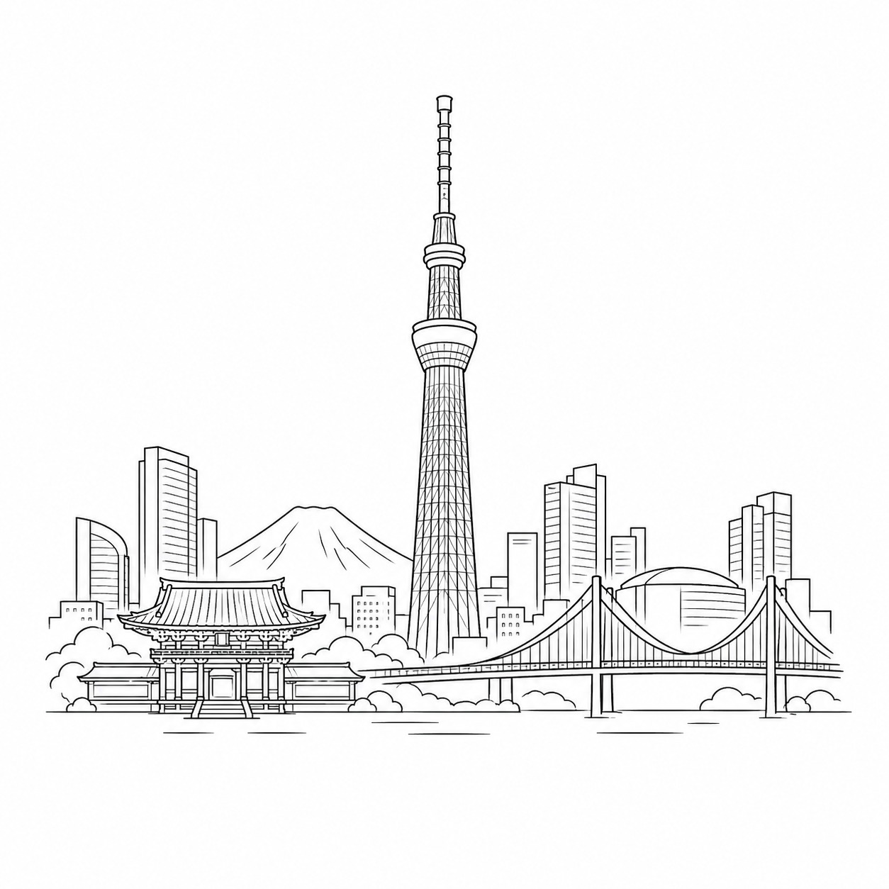 Illustration af Tokyos skyline med tårn, Kantō-regionen